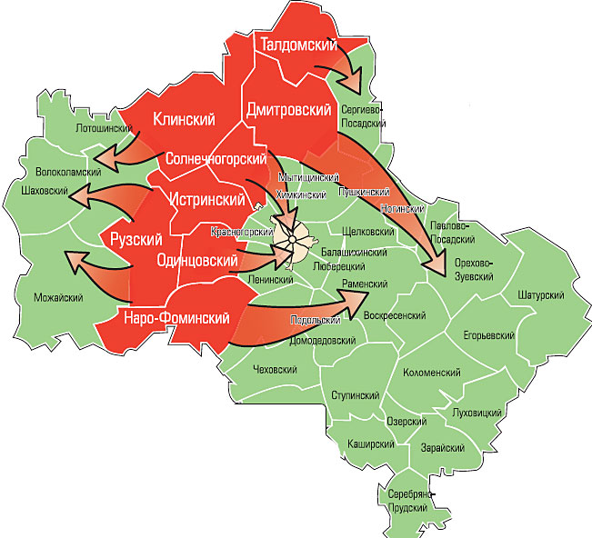 Змеиные районы Подмосковья на карте. Карта Подмосковья.