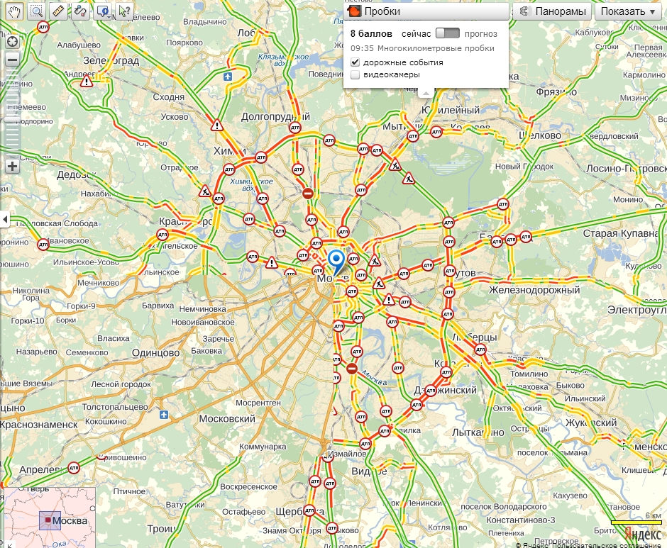 Карта дорог москвы с пробками онлайн в реальном времени